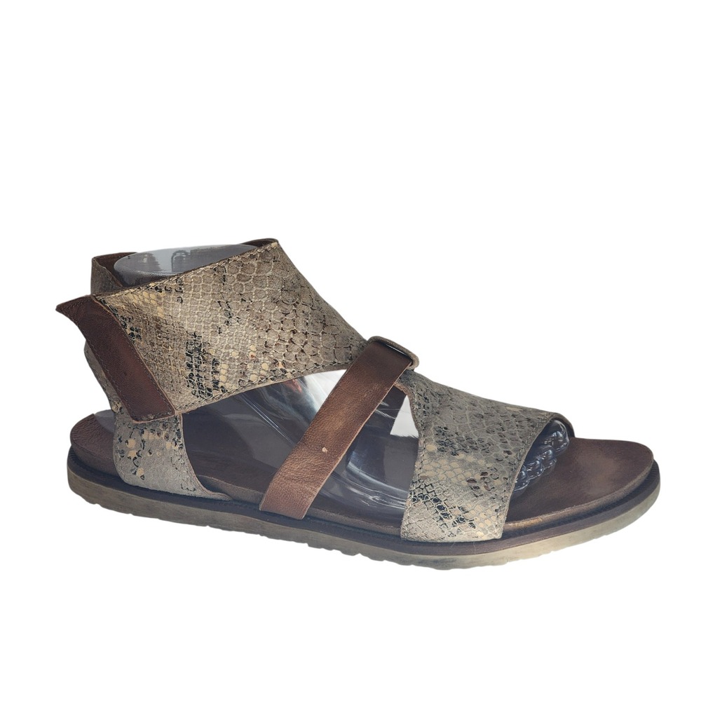 Miz Mooz Tamsyn Snakeskin Leather Gladiator Sandals Ankle Zip Flat Size 40